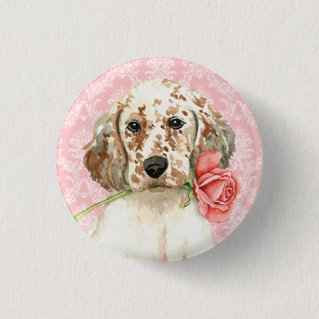 Valentine-Rosen-englischer Setzer Button (Vorderseite)