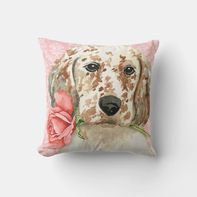 Valentine-Rosen-englischer Setzer Kissen (Vorderseite)