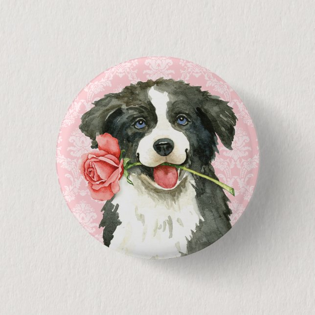 Valentine-Rosen-Grenzcollie Button (Vorderseite)