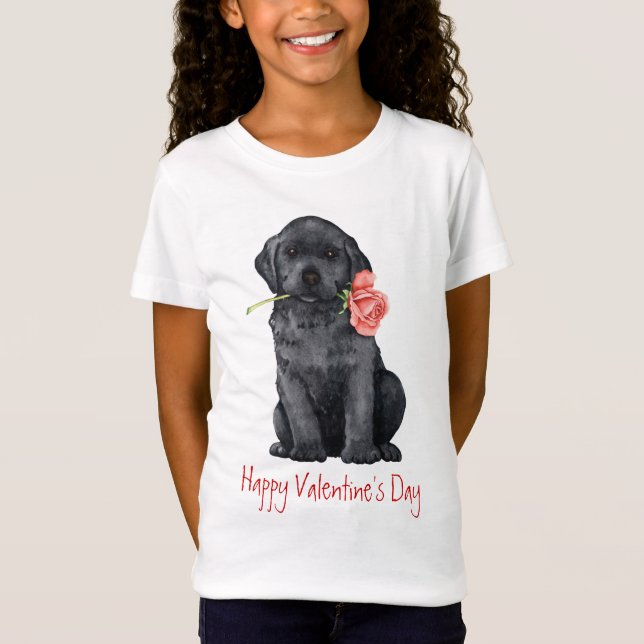 Valentine-Rosen-Schwarz-Labrador T-Shirt (Vorderseite)
