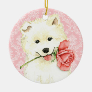 Valentine-RoseSamoyed Keramik Ornament