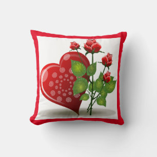 VALENTINE ROTES HERZ UND ROTE ROSEN DURCH PILLOS KISSEN