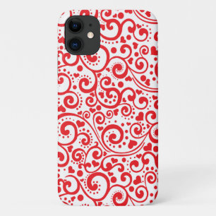 Valentine - Rotes Herz und Wirbel Nahtlos iPhone 11 Hülle