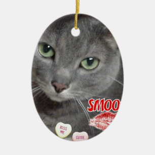 Valentine Russian Blue Cat Keramikornament