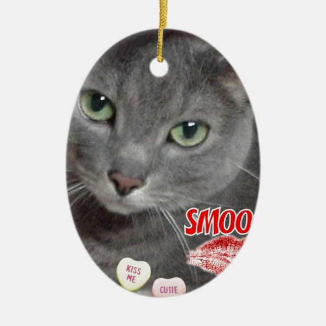 Valentine Russian Blue Cat Keramikornament (Vorne)