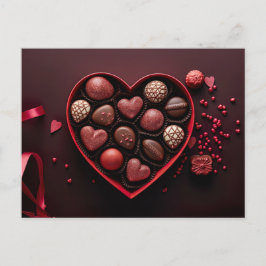 valentine`s day chocolates in a heart shaped box postkarte