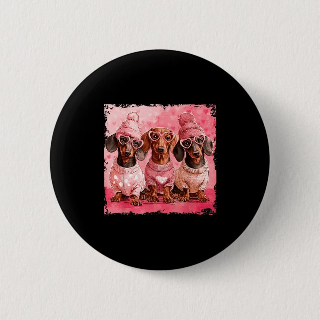 Valentine’s Day Dog Cute Dachshund Dogs For Dog Mo Button (Vorderseite)