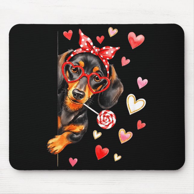Valentine’s Day Dog Cute Dachshund Dogs For Dog Mo Mousepad (Vorne)