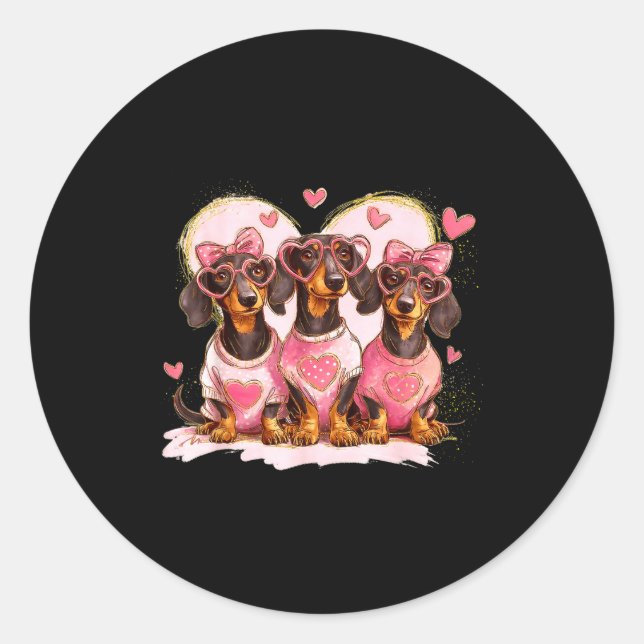 Valentine’s Day Dog Cute Dachshund Dogs For Dog Mo Runder Aufkleber (Vorderseite)