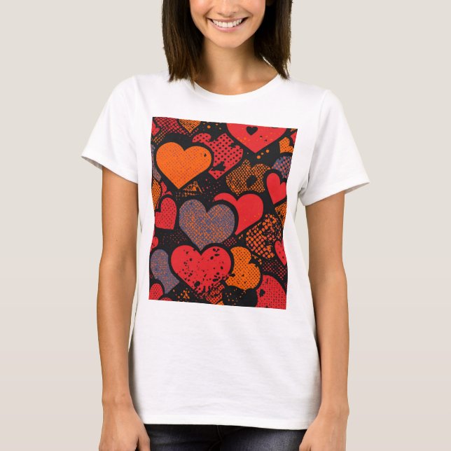 Valentine’s Day Heart Pattern – Retro Pop Art T-Shirt (Vorderseite)