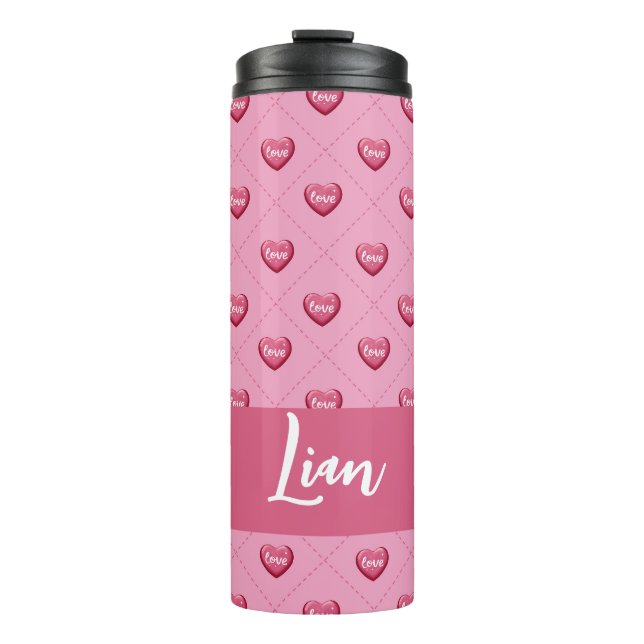 Valentine’s Day Love Hearts. Sweet and Glossy Hea Thermosbecher (Vorderseite)