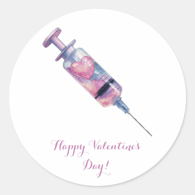 Valentine’s Day Love Injection Design Runder Aufkleber (Vorderseite)