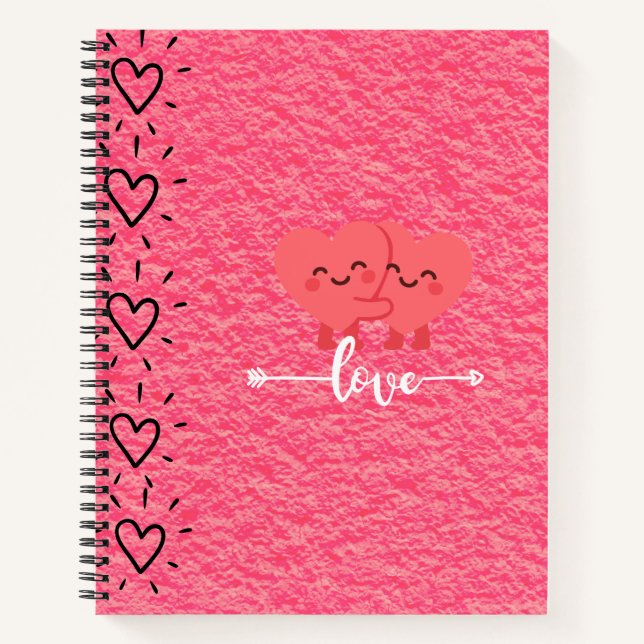 Valentine’s Day Love Notebook – Pink Hearts Design Notizbuch (Vorderseite)