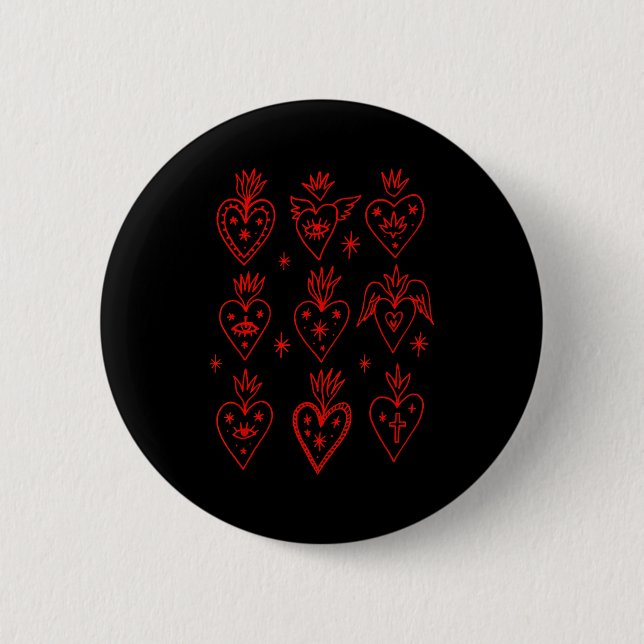 Valentine’s Day Mexican Milagro Gothic Goth Sacred Button (Vorderseite)