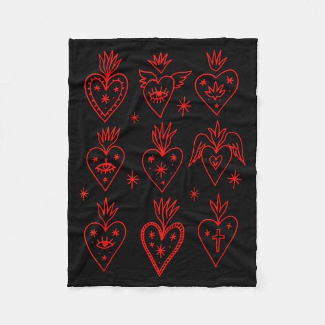 Valentine’s Day Mexican Milagro Gothic Goth Sacred Fleecedecke (Vorderseite)