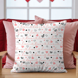 Valentine’s Day Pillow Pink Black Hearts Sketch  Kissen