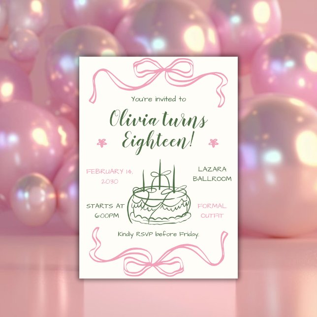 Valentine’s Day Pink Bow 18th Birthday Party Einladung (Von Creator hochgeladen)