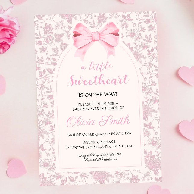 Valentine’s Day Sweetheart Pink Bow Baby Shower Einladung (Von Creator hochgeladen)