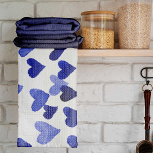 Valentine’s Day Watercolor Hearts – blue Geschirrtuch