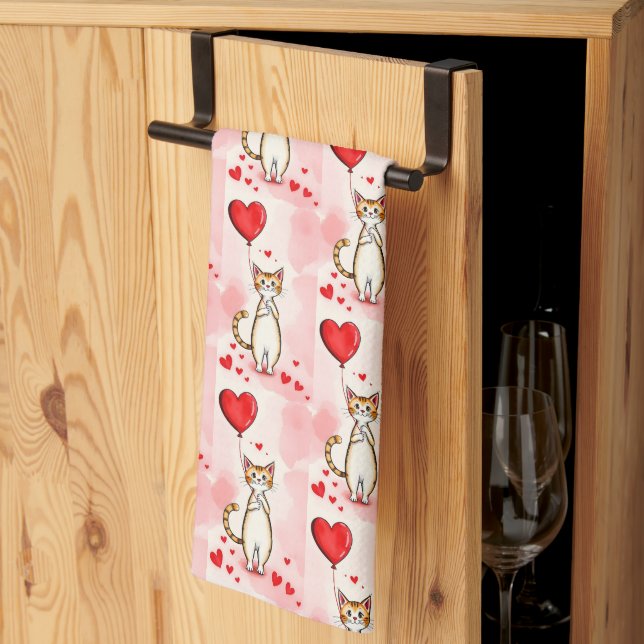 Valentine' s Kitchen Hand Towel Cat Red Heart Geschirrtuch (Drittel gefaltet)