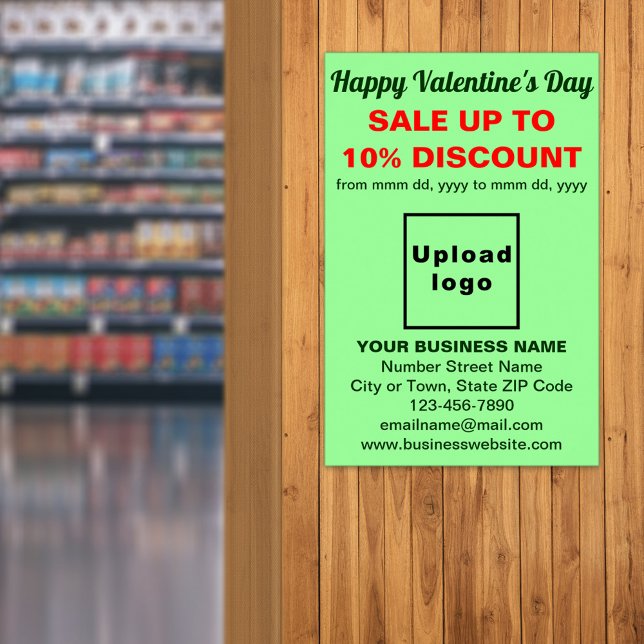 Valentine Sale of Light Green Poster (Business Valentine sale on light green poster. Signage to attract more customers.)