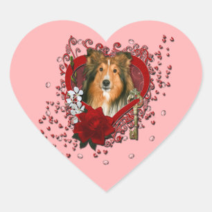Valentine - Schlüssel zu meinem Herzen - Sheltie Herz-Aufkleber