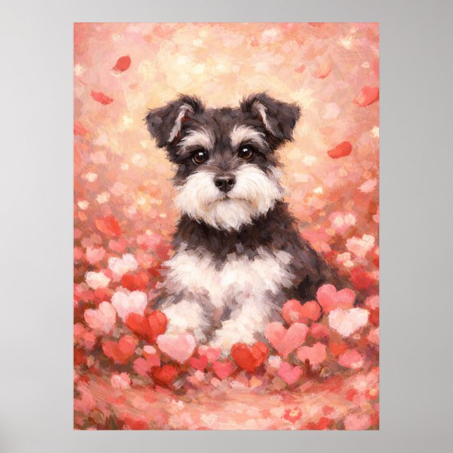 Valentine Schnauzer with Hearts Poster (Vorne)