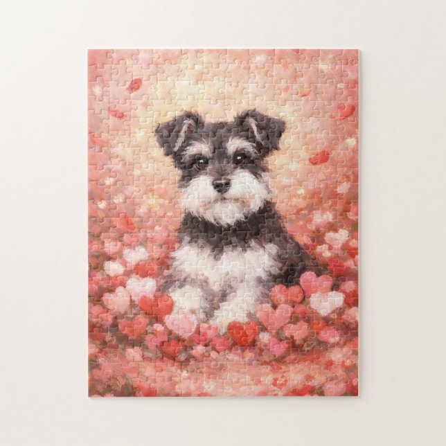 Valentine Schnauzer with Hearts Puzzle (Vertikal)