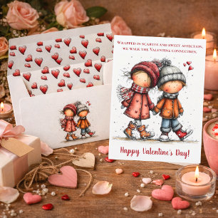 Valentine Schnee-Wanderung – Whimsical Kinder Feiertagskarte