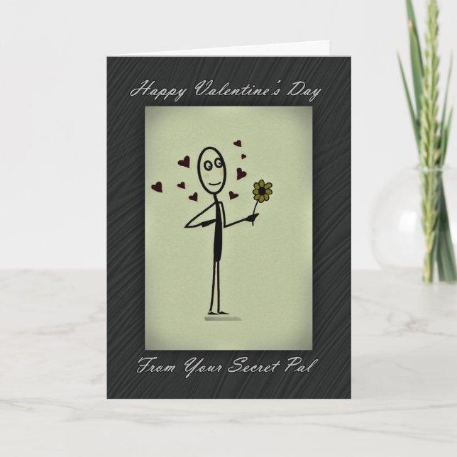 Valentine Secret Pal Stick Person Feiertagskarte (Vorderseite)
