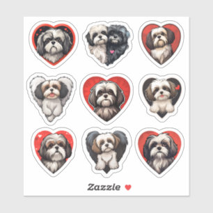 Valentine Shih Tzu Dog Set von 9 Aufklebern Aufkleber