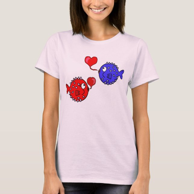 Valentine-Shirt mit niedlichen Blowfish-Freunden T-Shirt (Vorderseite)