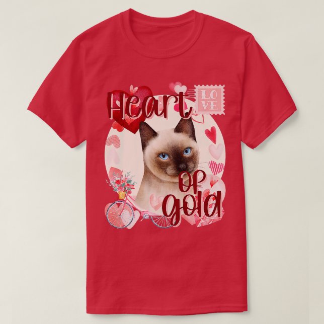 Valentine Siamese Katze Einfach Niedliche Farben i T-Shirt (Design vorne)