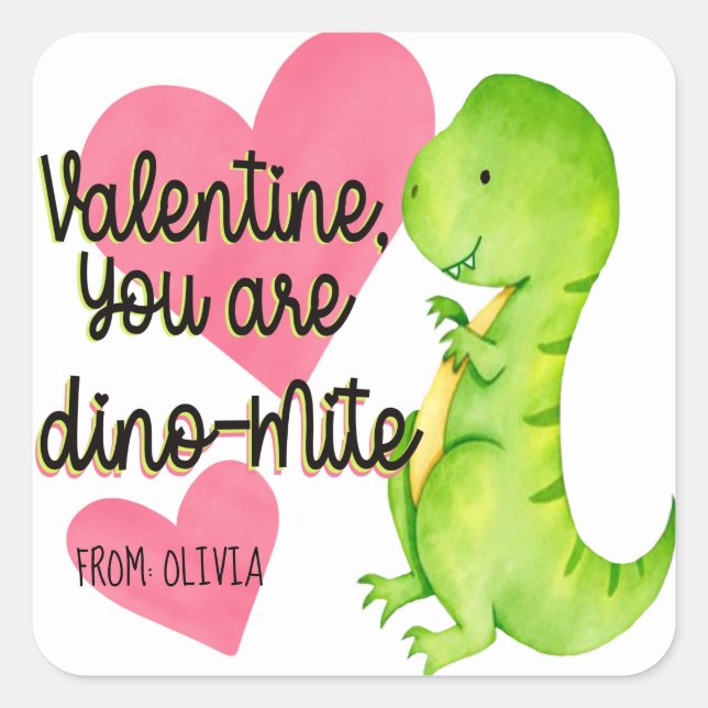 Valentine Sie sind Dino-mite Dinosaur Trex Hearts Quadratischer Aufkleber (Vorderseite)