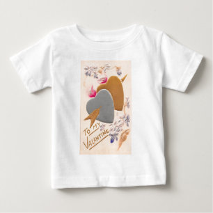 Valentine Silber- und Goldherzen Antike Postkarte Baby T-shirt