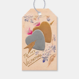 Valentine Silber- und Goldherzen Antike Postkarte Geschenkanhänger