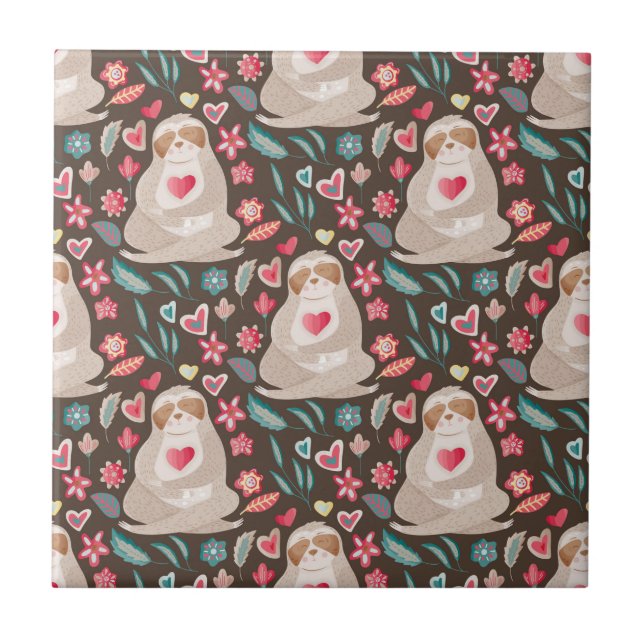 Valentine Sloth Pattern Fliese (Vorderseite)