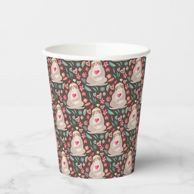Valentine Sloth Pattern Pappbecher (Links)