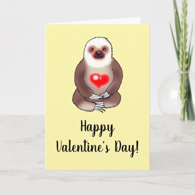 Valentine Sloth with Glowing Heart Karte (Vorderseite)