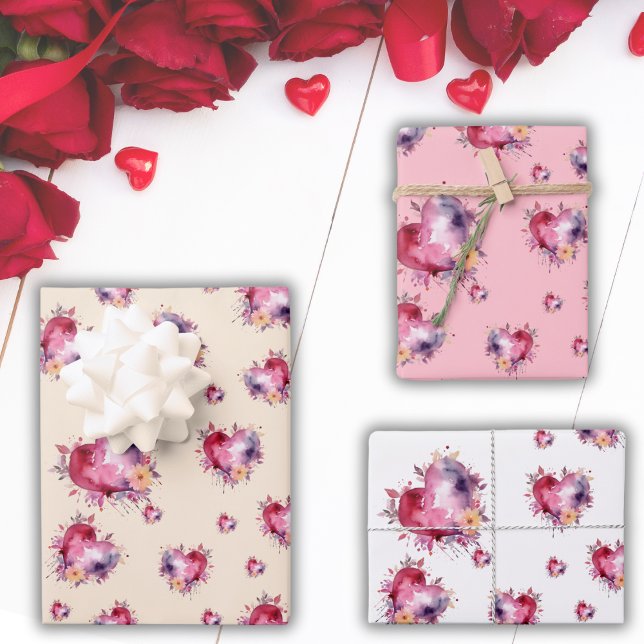Valentine Splash of Hearts Pattern Geschenkpapier Set (Von Creator hochgeladen)