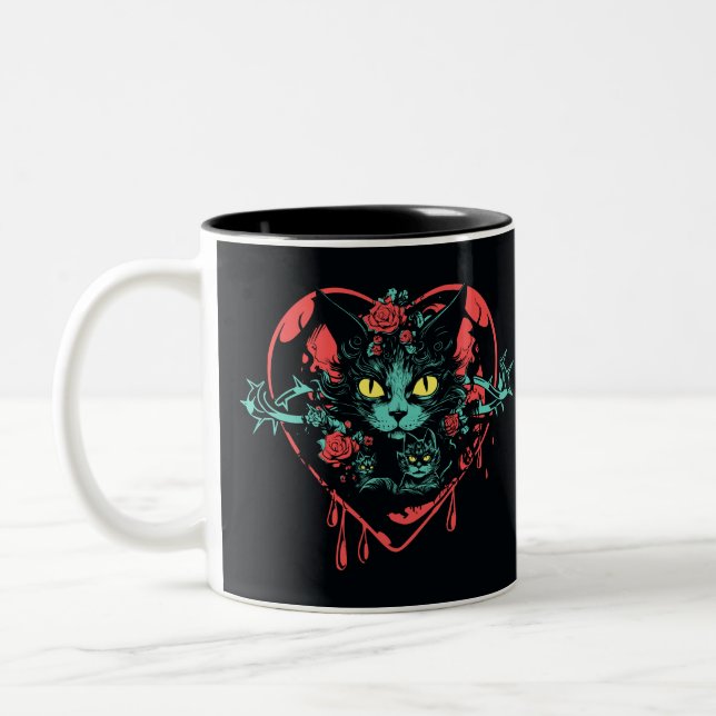 Valentine Spooky Katzen und Blut Zweifarbige Tasse (Links)