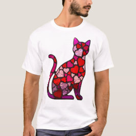 Valentine Stained Glass Cat Heart | Retro Mosaic  T-Shirt