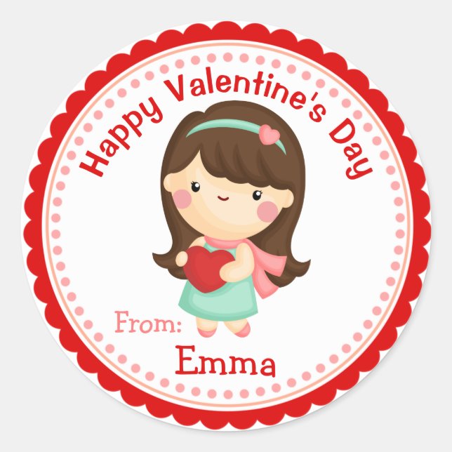 Valentine Stickers (Mädchen mit roten Herzen) (Vorderseite)