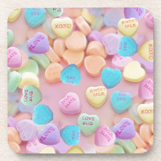 Valentine Süßwarenherzen Getränkeuntersetzer (Vorderseite)