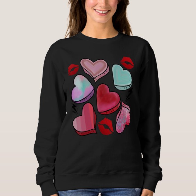 Valentine Sweet Candy Heart Kiss Lips Happy Valent Sweatshirt (Vorderseite)