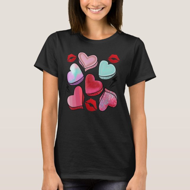 Valentine Sweet Candy Heart Kiss Lips Happy Valent T-Shirt (Vorderseite)
