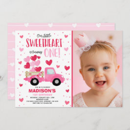 Valentine Sweetheart 1. Geburtstag Pink Red Truck Einladung