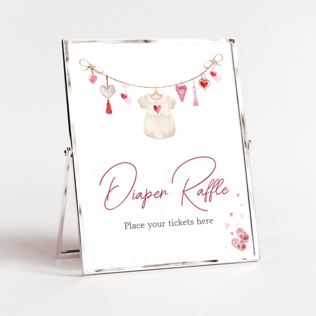 Valentine Sweetheart Diaper Raffle Poster (A Little Sweetheart Valentine Baby Shower Diaper Raffle Sign)
