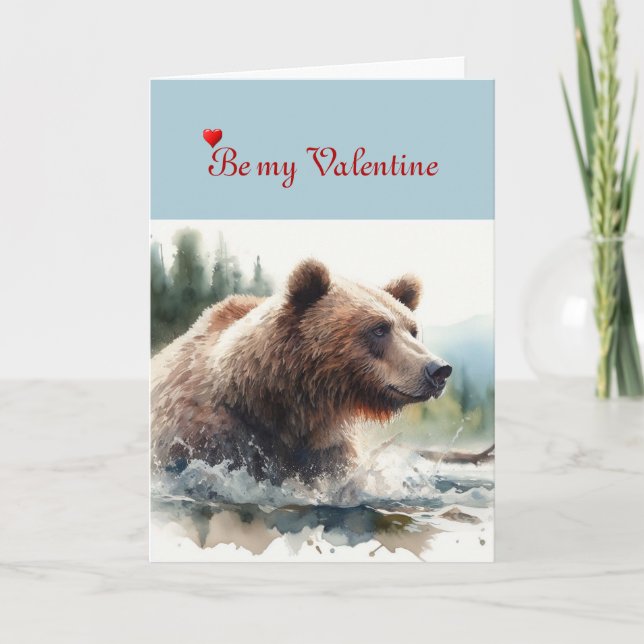 Valentine Sweetheart Grizzly Bear Card Feiertagskarte (Vorderseite)