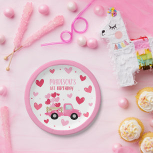 Valentine Sweetheart Pink 1. Geburtstag Party Deko Pappteller